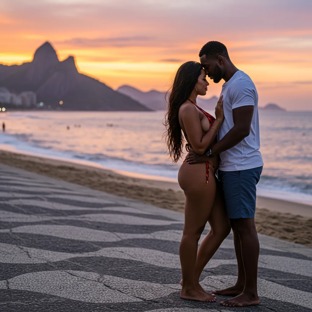 Couple walking on the beach in Rio de Janeiro